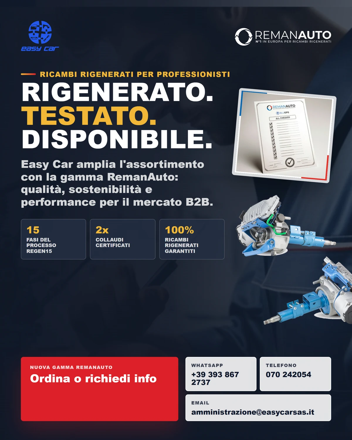 Ricambi rigenerati RemanAuto testati e disponibili